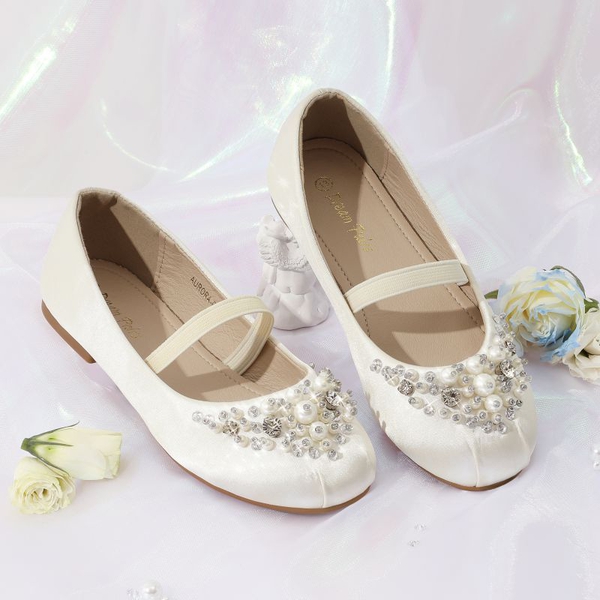 Girl's Mary Jane Pearl Ballerina Flats - IVORY - 2